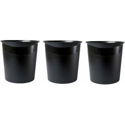 Zwarte kantoor vuilnisbak/prullenbak - 3x - 13 liter - kunststof - Prullenbakken