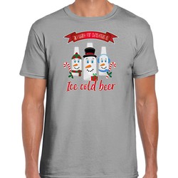 Bellatio Decorations fout kersttrui t-shirt heren - IJskoud bier - grijs - Christmas beer S - kerst t-shirts