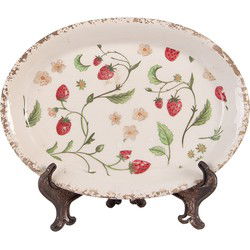 Clayre & Eef Onderbord  25x18x3 cm Beige Keramiek Ovaal Aardbeien