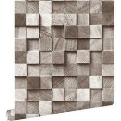 ESTAhome behang 3D-houtmotief bruin - 53 cm x 10,05 m - 138530