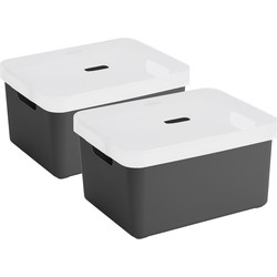 2x Sunware opbergbox/mand 32 liter antraciet grijs kunststof met transparante deksel - Opbergbox