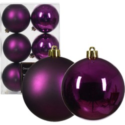 Decoris kerstballen - 6x - paars - 8 cm -kunststof - Kerstbal