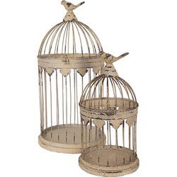 Clayre & Eef Vogelkooi Decoratie Set van 2 Ø 32x60 / Ø 23x40 cm Bruin Metaal