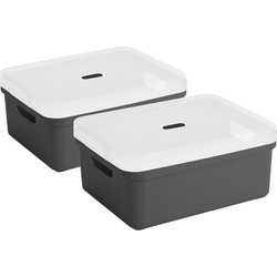 2x Sunware opbergbox/mand 24 liter antraciet grijs kunststof met transparante deksel - Opbergbox