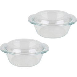 Chef Traiteur Ovenschaal van borosilicaat glas met deksel - 2x - rond - 2.1 Liter - 26 x 23 x 10,5cm - Ovenschalen