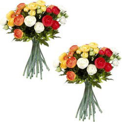 2x stuks oranje/wit Ranunculus ranonkel kunstbloemen 35 cm decoratie - Kunstbloemen