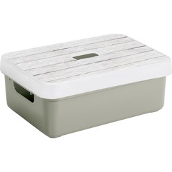 Sunware Opbergbox/mand - lichtgroen - 9 liter - met deksel hout kleur - Opbergbox