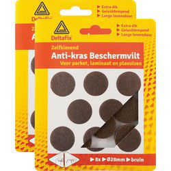 Deltafix Anti-krasvilt - 16x - bruin - 28 mm - rond - zelfklevend - meubel beschermvilt - Meubelviltjes