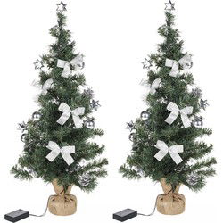 2x stuks kunstbomen/kunst kerstbomen inclusief kerstversiering en kerstverlichting 75 cm - Kunstkerstboom