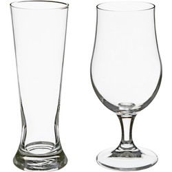 Bierglazen set - pilsglazen fluitje/bierglazen op voet - 8x stuks - glas - Bierglazen