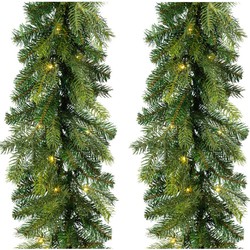 Set van 2x stuks kerst dennenslinger guirlandes groen met verlichting 20 x 270 cm twinkelend - Guirlandes