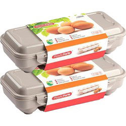 Eierdoos - 2x - koelkast organizer eierhouder - 10 eieren - taupe - kunststof - 27 x 12,5 cm - Vershoudbakjes