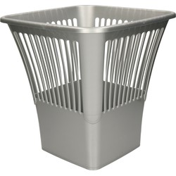 Plasticforte Afvalbak/vuilnisbak/kantoor prullenbak - plastic - zilvergrijs - 30 cm - Prullenmanden