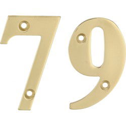 AMIG Huisnummer 79 - massief messing - 10cm - incl. bijpassende schroeven - gepolijst - goudkleur - Huisnummers
