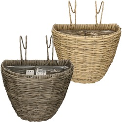 Set van 2x stuks balkonmanden/plantenmanden/plantenbakken grijs en lichtbruin rotan 42 cm - Plantenbakken