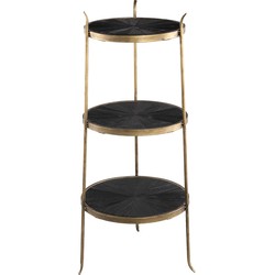 PTMD Tylo Black metal sidetable mutiple wooden shelves