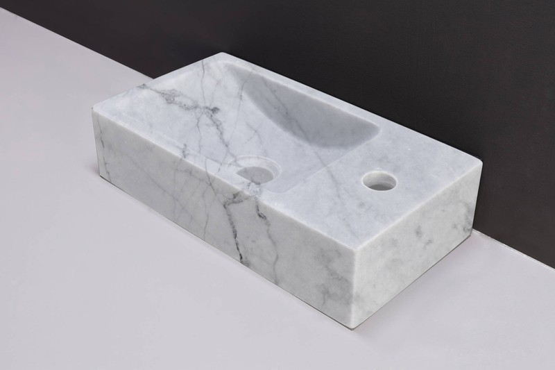 Forzalaqua Venetia Fontein rechts 40x10x22 cm  1xø36 mm Carrara Marmer Gepolijst - 