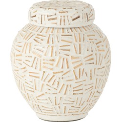 J-line - Pot Met Deksel Lauwra Terracotta Wit Large - 25x25x25cm