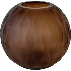 PTMD Mishan Brown Glass Bulb Vase Carved Wavy Pattern