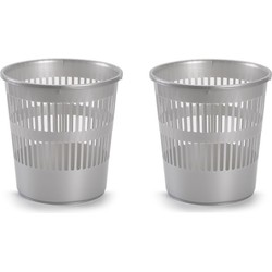 2x stuks afvalbak/vuilnisbak plastic zilver 28 cm - Prullenmanden
