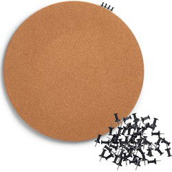 Prikbord incl. 50x punaises zwart - rond - 44 cm - kurk - Prikborden