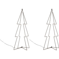 2x stuks kerstverlichting 3D kerstbomen met 60 lampjes 72 cm - kerstverlichting figuur