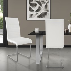 Eetkamerstoel slede set van 2 met rugleuning wit kunstlederen bekleding ML-Design