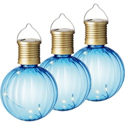 3x Buiten Led blauwe lampion solar verlichting 11 cm - Lampionnen