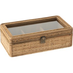 J-line - Doos Recthoek 6 Compartimenten Rotan/glas Naturel - 34.5x19x11.5cm