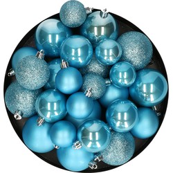 Decoris kerstballen - 30x - ijs blauw - 4, 5 en 6 cm -kunststof - Kerstbal