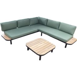 Moa cornerset zwart/acacia incl. royal stone green kussens
