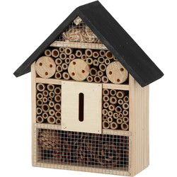 Esschert design insectenhotel - hout - zwart/naturel - 24 x 9 x 29 cm - Insectenhotel
