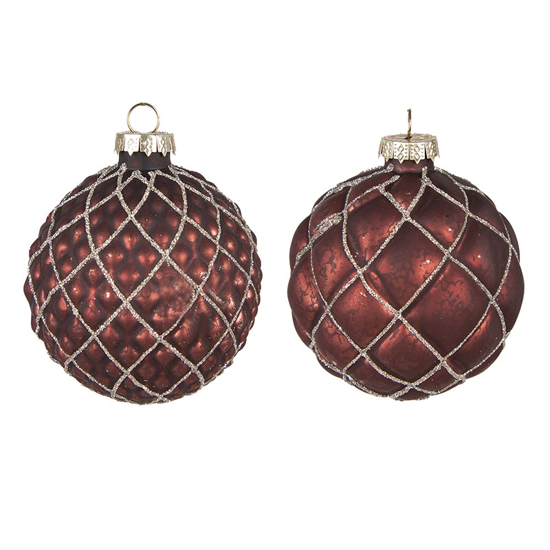 Clayre & Eef Kerstbal Set van 2  Ø 8 cm Rood Glas Kerstdecoratie - 