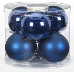 Tube met 12 donkerblauwe kerstballen van glas 10 cm glans en mat - Kerstbal