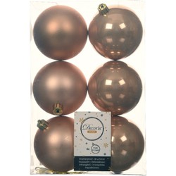 6x stuks kunststof kerstballen toffee bruin 8 cm glans/mat - Kerstbal