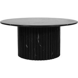 PTMD Neelim Black Marble Coffee Table Ribbed Base Round
