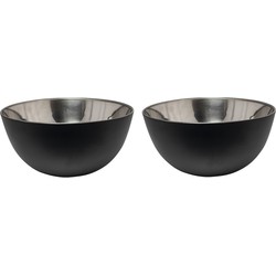 2x Salade serveerschalen/kommen 19 cm mat zwart RVS - Saladeschalen