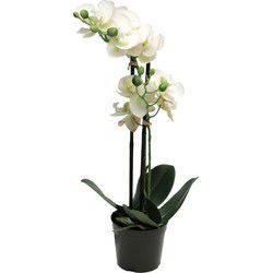 Bellatio Design Kunstplant Orchidee - bloemen in het wit - 55 cm - Kunstplanten