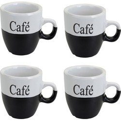 Koffiemok - set 4x stuks - zwart - keramiek - 150 ml - Bekers