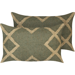 GOPI - Sierkussen set van 2 - Olijfgroen - 30 x 50 cm - Jute