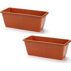 PlasticForte Plantenbak - 2x - terra bruin - rechthoekig - 40x18x15 cm - Plantenbakken