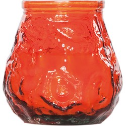 1x Oranje tafelkaarsen in glazen houders 7 cm brandduur 17 uur - Waxinelichtjes