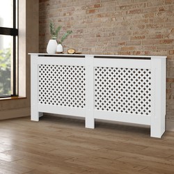 Radiatorbekleding met honingraatmotief wit, 152x19x82 cm, vervaardigd van gelakt MDF