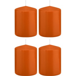 4x Kaarsen oranje 6 x 8 cm 29 branduren sfeerkaarsen - Stompkaarsen