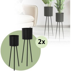 ML-Design bloemenstandaard set van 4, zwart, 22x22,5x66 cm/23x26x79 cm, gemaakt van staal, metalen frame plantenstandaard, bloempothouder 4-delig, bloempotstandaard, bloemkruk plantenpot decoratie