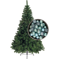 Bellatio Decorations kunst kerstboom 210 cm met kerstballen ijsblauw - Kunstkerstboom