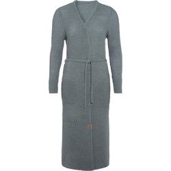 Knit Factory Gina Lang Gebreid Dames Vest - Stone Green - 40/42 - Met ceintuur