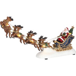 LuVille Kerstdorp Miniatuur Kerstman op Slee - L34 x B7 x H15 cm