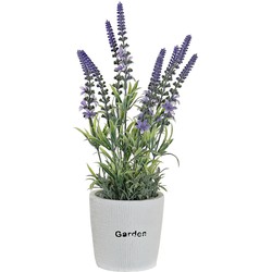 Items Lavendel bloemen kunstplant in bloempot - paarse bloemen - 10 x 36 cm - bloemstuk - Kunstplanten