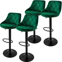 Set van 2 barkrukken 2x groene fluwelen bekleding met rugleuning en voetensteun in hoogte verstelbaar 62-82cm ML-Design